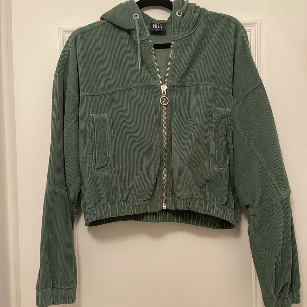 BDG Green cropped corduroy jacket with hood